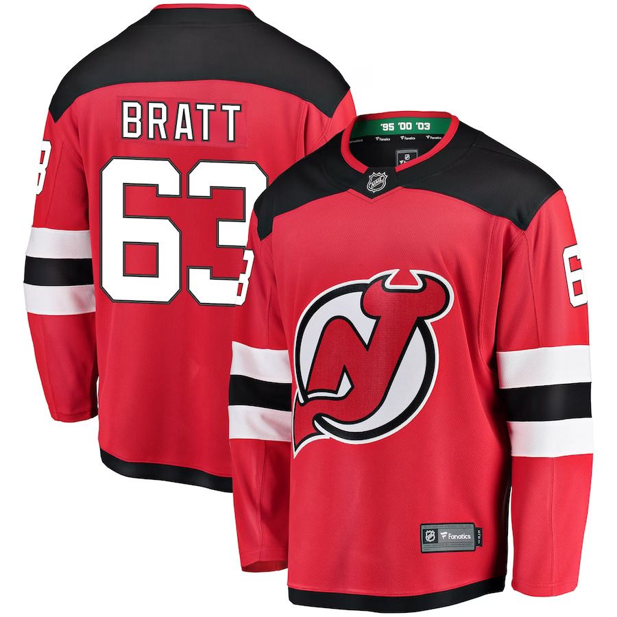 Men New Jersey Devils #63 Jesper Bratt Fanatics Branded Red Home Breakaway Player NHL Jersey